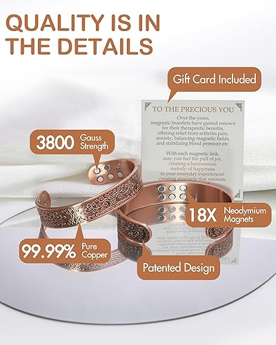 Miniatura 4 de Feraco Pulsera de cobre para hombre, alivio del dolor, pulsera magnética de fuerza mejorada 18X con imanes de neodimio, regalo de joyería de cobre