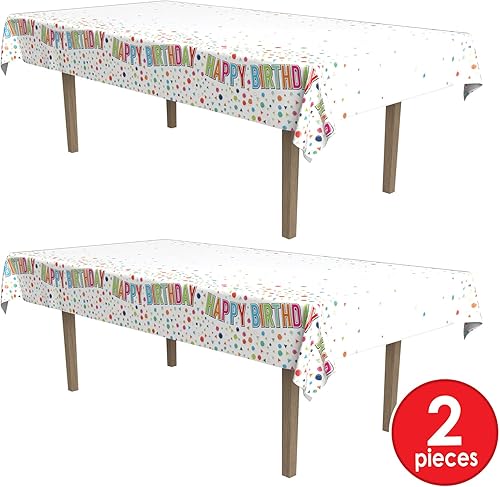 Miniatura 4 de Beistle Mantel de feliz cumpleaños, 54 x 108 pulgadas, 2 piezas, mantel de plástico, mantel rectangular, manteles para fiestas, mantel de feliz