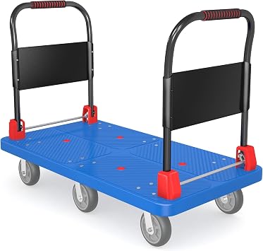 Heavy-Duty Platform Truck Cart with 2 Handrails and 6 of 6" Wheels 2200lbs Capacity Foldable Push Cart Dolly Large Flatbed Hand Cart Moving Dolly Cart for Groceries, Garage, Warehouse 50" L x 27" W