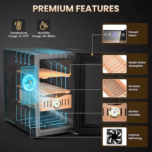 Miniatura 2 de Humidor eléctrico de 25 litros, gabinete de humidor de cigarros de 200 unidades con control de temperatura de enfriamiento, refrigerador eléctrico