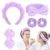 6Pcs Purple Sponge Spa Headbands for Women Wristbands Hair Scrunchies Set Makeup Headband for Facewash Skincare Soft Mother Gift with Daughter Gift Set with Girl Friend