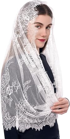 Lace Veil Church Catholic Mantilla Chapel Veils for Women, Latin Mass Head Covering for Bridal Wedding Halloween