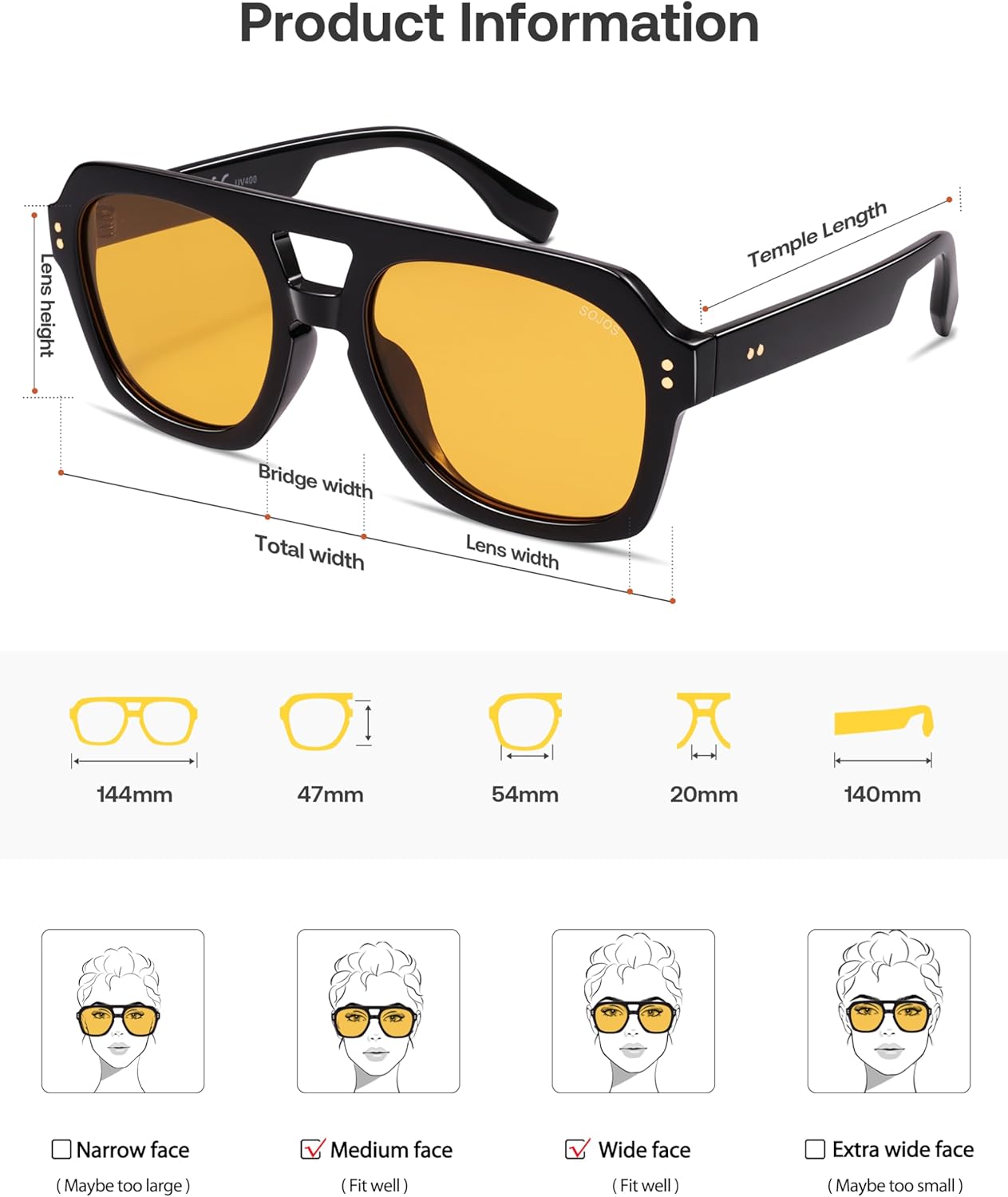 SOJOS Retro Thick Polarized Aviator Sunglasses for Women Men, Large Trendy Bold Square Pilot Shades SJ2385 - Image 4