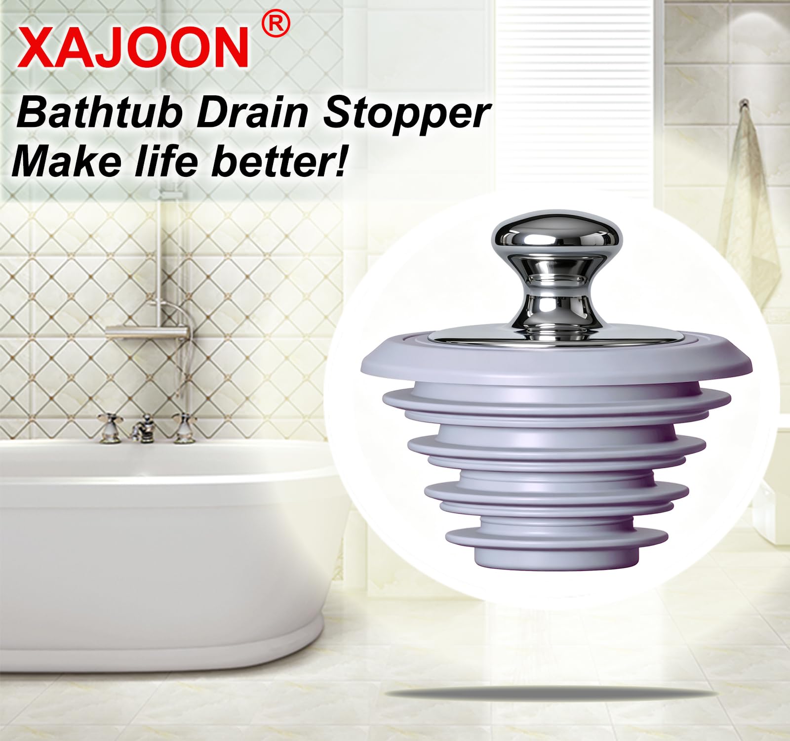 Tapón de Drenaje de bañera, tapón de Silicona para bañera, tapón de Drenaje de Lavabo (Gris, Producto Patentado)