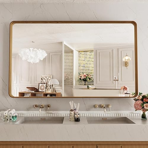 Miniatura 75 de LOAAO - Espejo de tocador para baño con marco de metal negro mate de 24 x 32 pulgadas para pared, rústico, rectangular, grande, redondeado