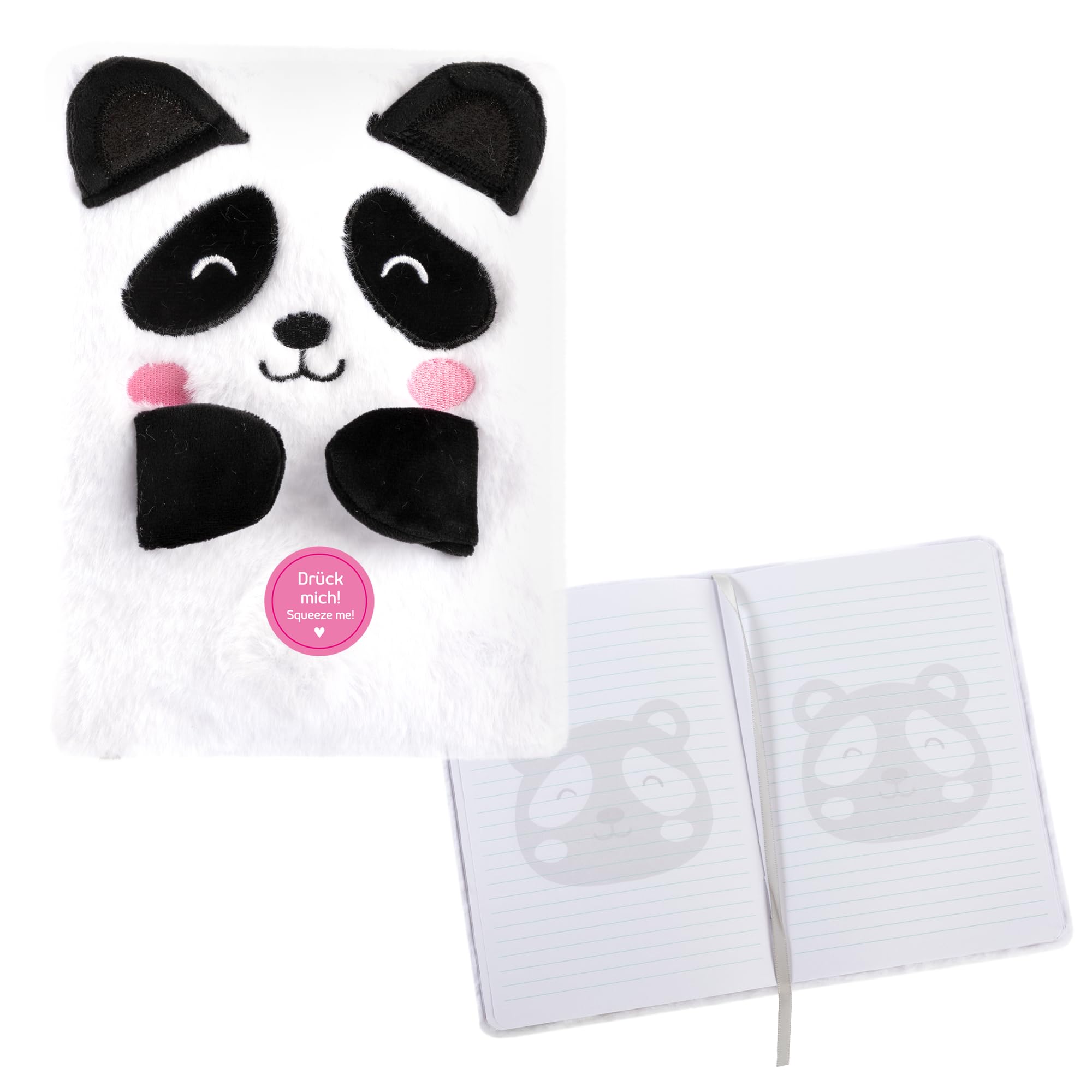 Idena Fluffy Panda 12106 Notebook A5 Lined 80 Sheets 80 g/m² White with Bookmark Ribbon and Plush Cover