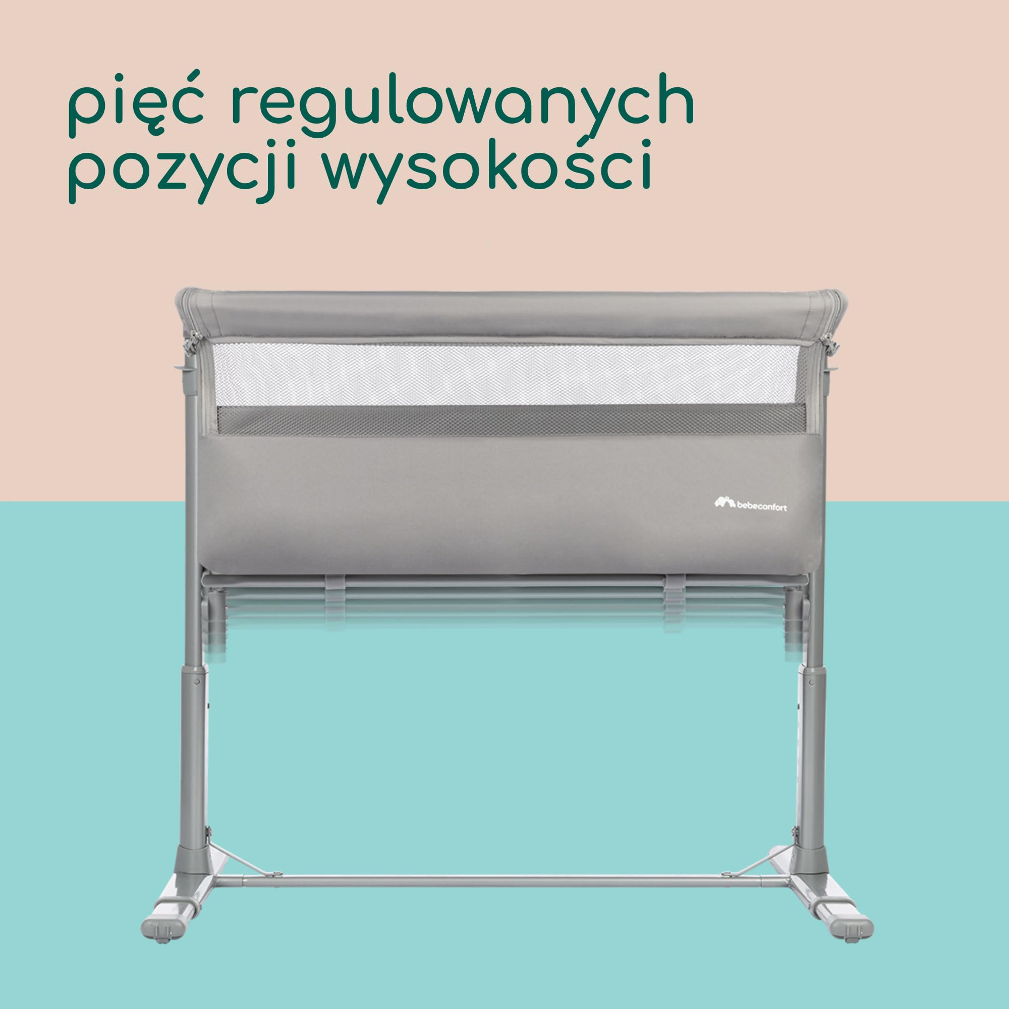 Bebeconfort Zina Łóżeczko Dostawne i Łóżeczko Niemowlęce od Urodzin do 6 Miesięcy (0-9 kg), Składane Łóżeczko Dostawne, 5 Regulowanych Pozycji Wysokości, Rozkładany Materac, Łatwy Montaż, Mineral Grey