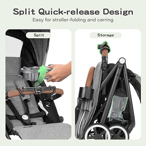 Miniatura 9 de 3-in-1 Universal Stroller Snack Tray Attachment with Dust Cover Sturdy Stroller Cup Snack Holder Clamp & Silicone Arms Grip Design Baby Travel Gear