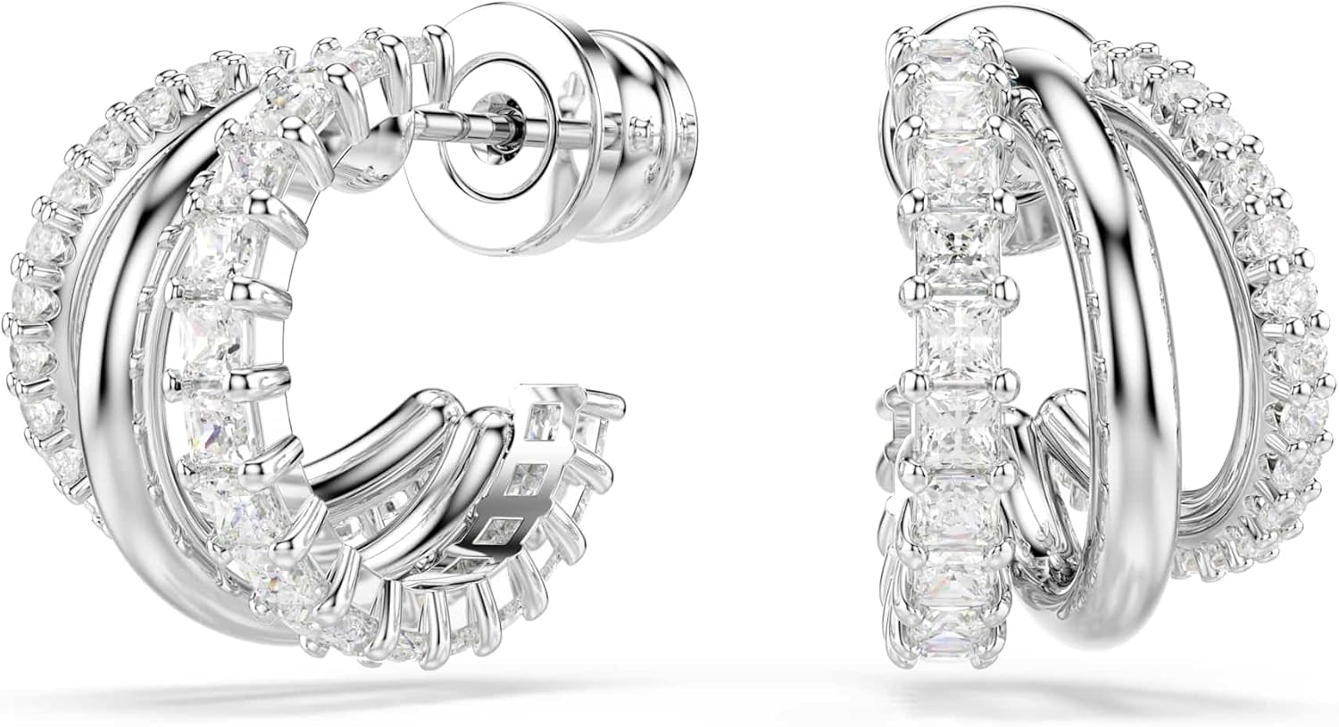 Swarovski Hyperbola hoop earrings, Round cut, Mini, White, Rhodium plated