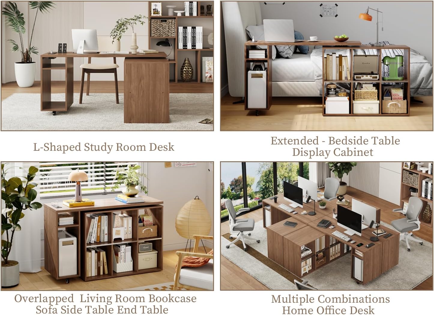 L-Shaped Desk with Storage–Small Study Table with Charging Station, Rotating Writing Desk & Corner Computer Desk for Home Office, 67” Long Bed Side Table（Oak）