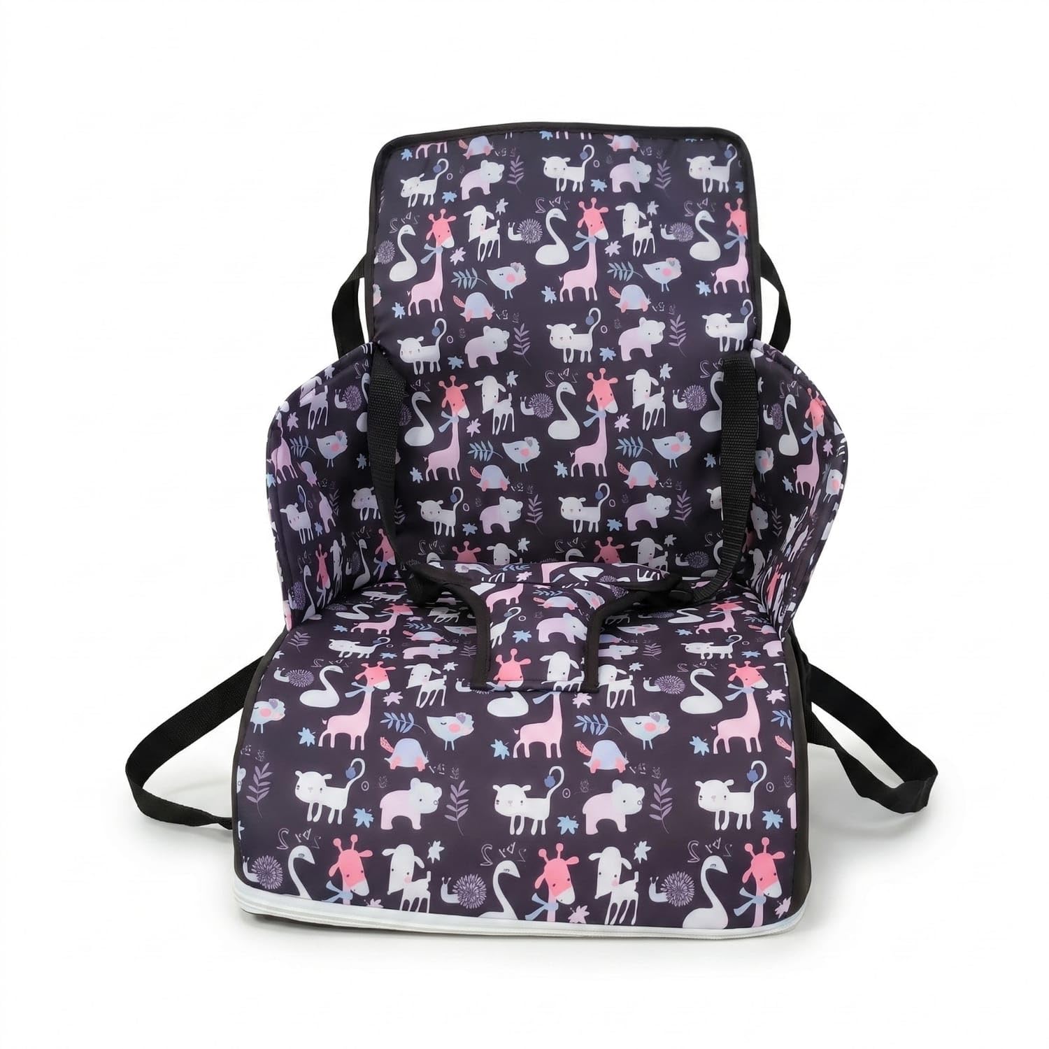 Securing Straps Dining Chair Booster Seat Wipeable Zoo Black | Secure Fit Comfort Portability Easy Care Black Zoo-image-48
