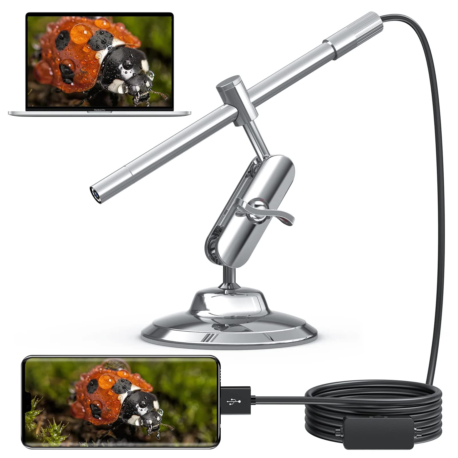 Borescopes/endoscopes Teslong MS100 PORTABLE USB MICROSCOPE,2 IN 1 INTERFACE RECORD VIDEOS & TAKE PHOTOS 8 LED LIGHTS 10X - 200X（TSMS100）