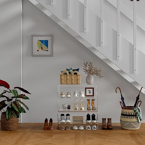 Miniatura 8 de Aquiver Zapatero de acrílico de 4 niveles, organizador de zapatos, estante moderno de almacenamiento de zapatos, capacidad para 12-16 pares de