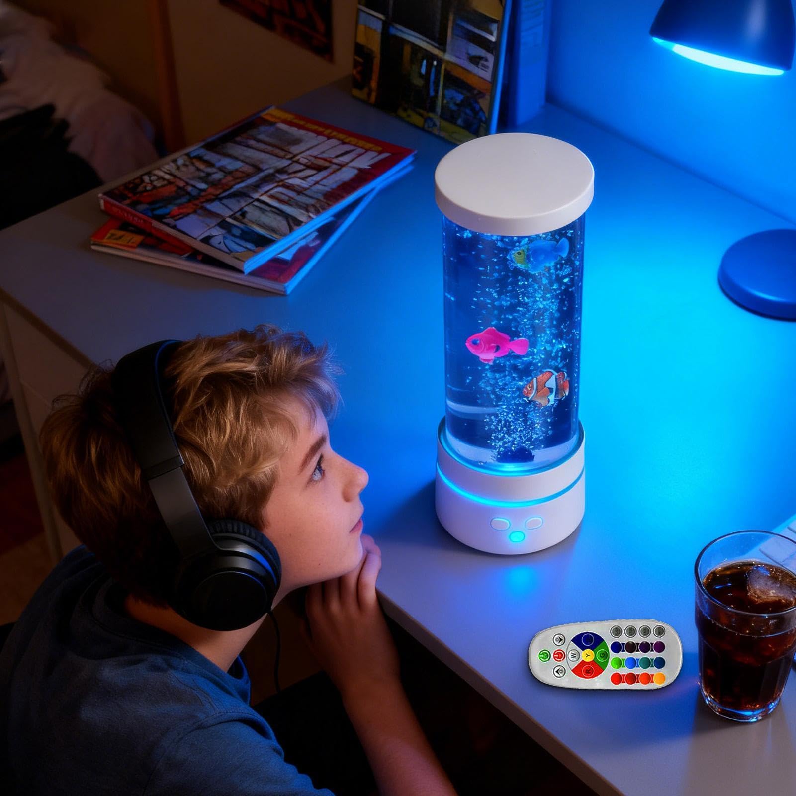 Lámpara de tubo de burbujas, control remoto LED sensorial para un ambiente relajante, efecto de agua, estilo acuario con luz de torre de burbujas, iluminación decorativa de estado de ánimo para