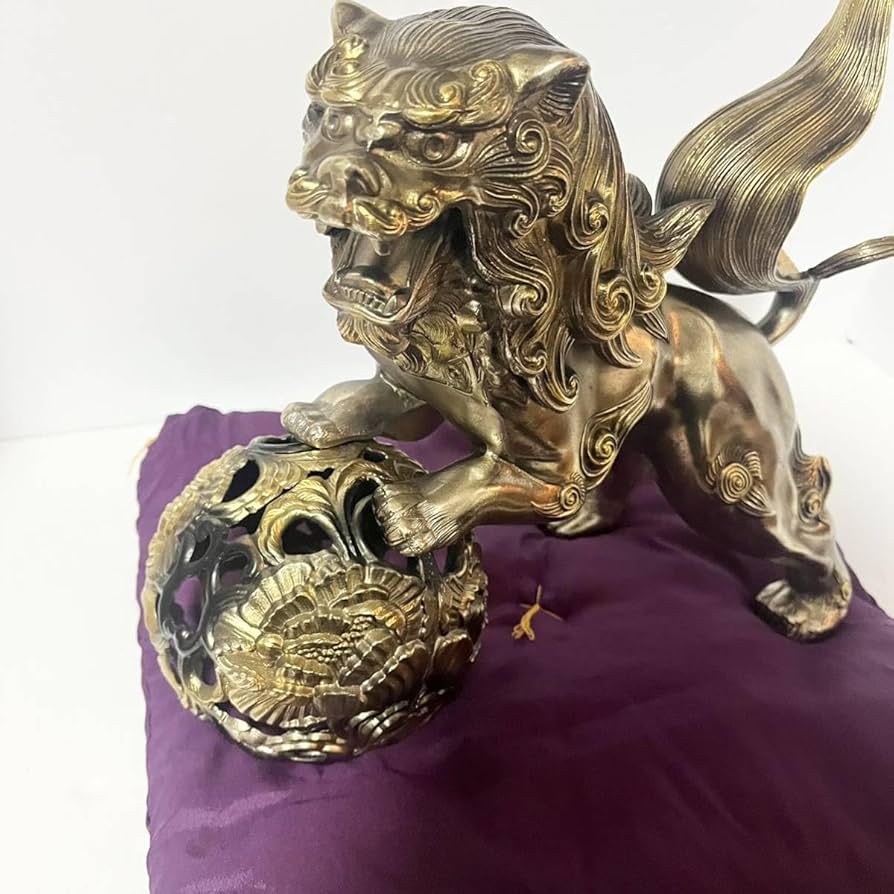 Amazon.co.jp: 高岡銅器工芸品 玉乗り獅子 置物 アンティーク 金色