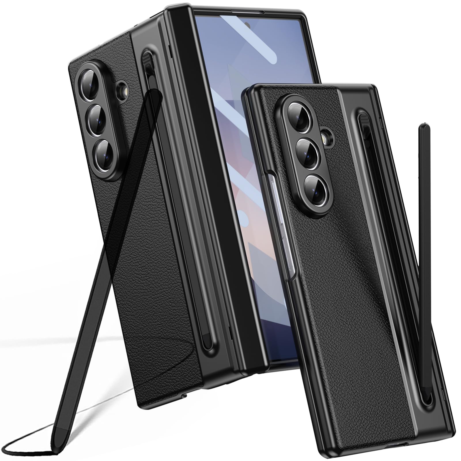 Custodia per Galaxy Z Fold 7, Protezione cerniera Samsung Fold7 cover, custodia Samsung Galaxy Z Fold7 con pellicola protettiva per lo schermo + Penna stilo + portapenne-Nero