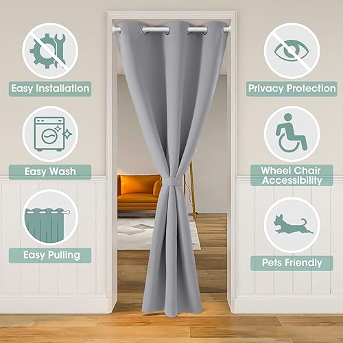 Miniatura 31 de HOMEIDEAS Cortinas de puerta para privacidad de puerta, cortina opaca para puerta de armario para dormitorio, cortinas con aislamiento con lazo