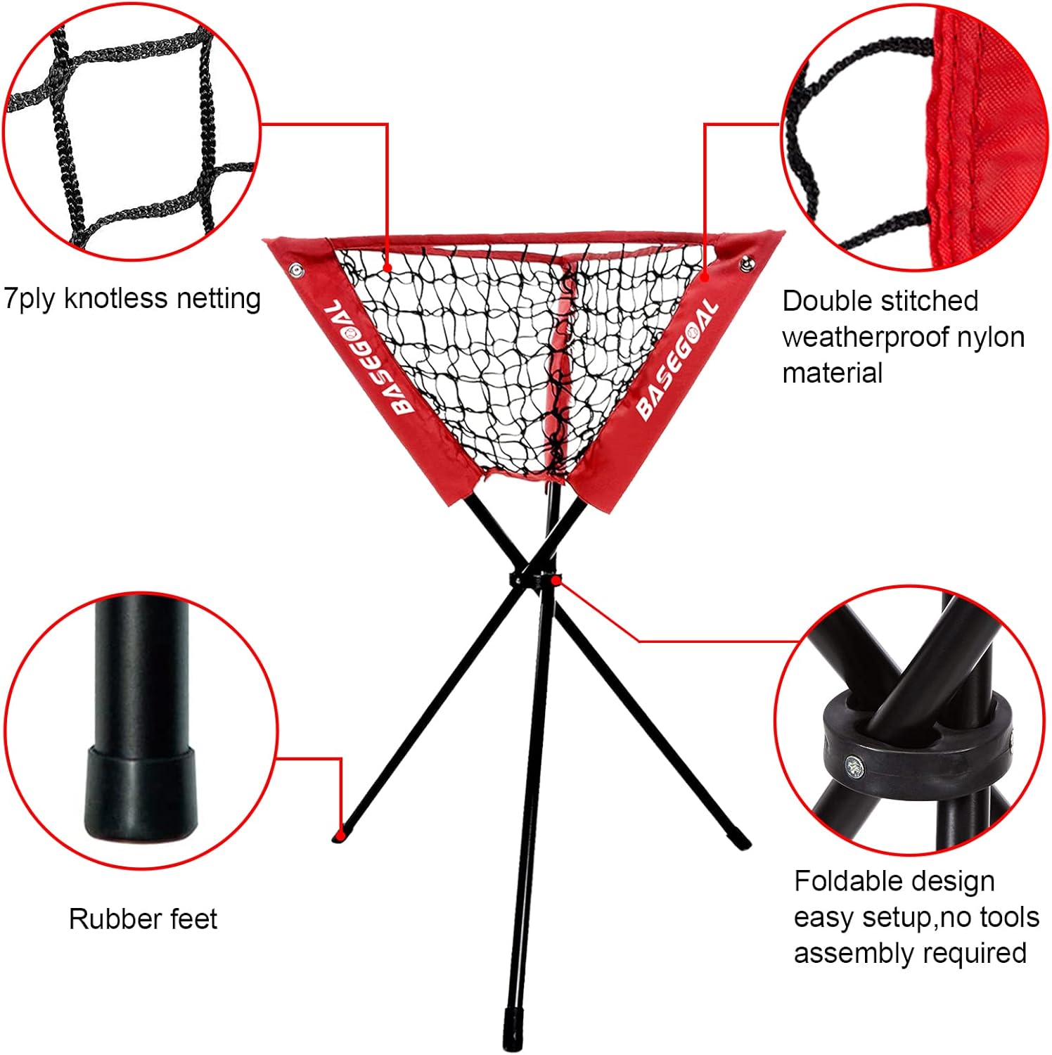 7'×7' Baseball Softball Practice Net,Baseball Backstop,with Batting Tee,Ball Caddy,for Hitting Pitching Batting Catching with Bow Frame,Bonus Strike Zone,Portable and Foldable - Image 4