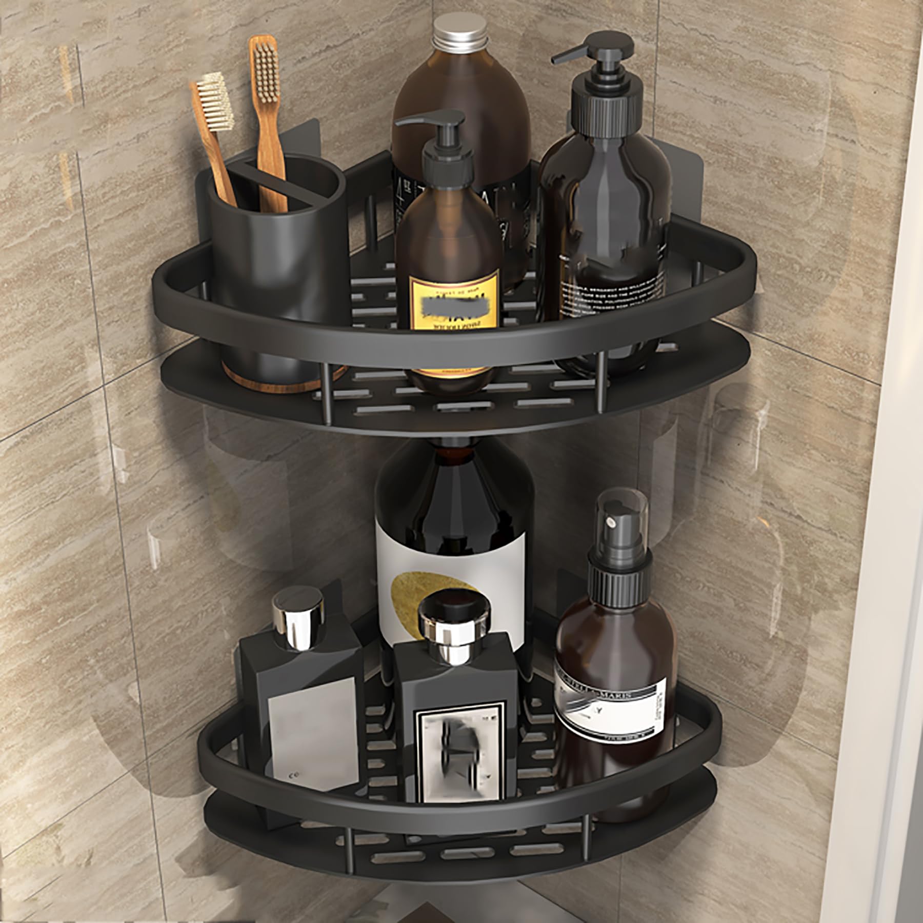Mensole per Doccia Mensole per Bagno Mensole per Doccia angolari Mensola per Doccia in Acciaio Inox da Parete Organizer Senza Foratura Mensola per Doccia Cestino portaoggetti,Nero,B