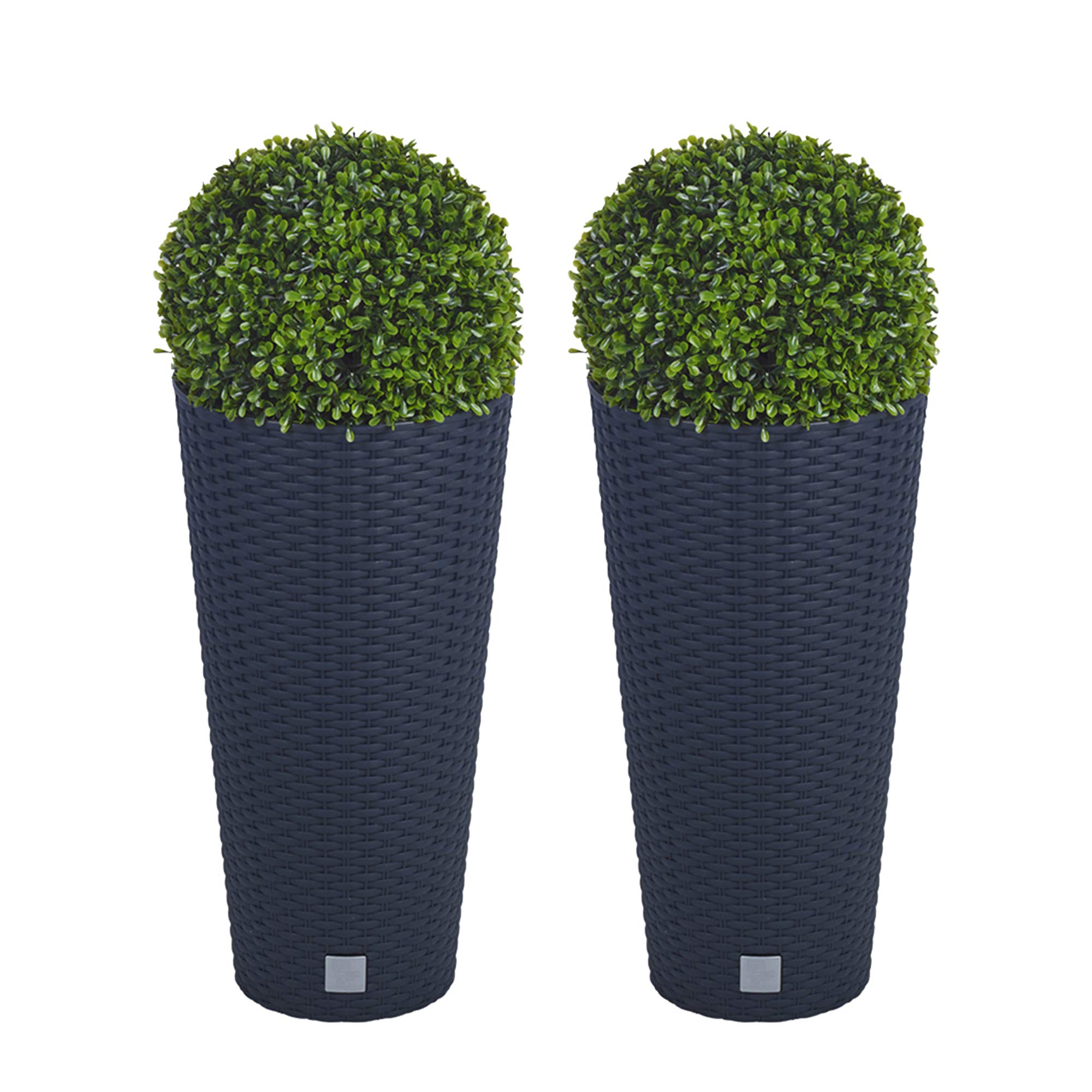 URBNLIVING 2 Plastic Plant Pots with Boxwood Buxus Balls for Home & Office Decor - No Maintenance