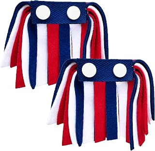 2 Pcs Patriotic Luggage Pom Poms for Suitcases | Red White and Blue Luggage Identifiers for Travel, USA Colors Suitcase Tags, Unique Bag Markers with Snap Button