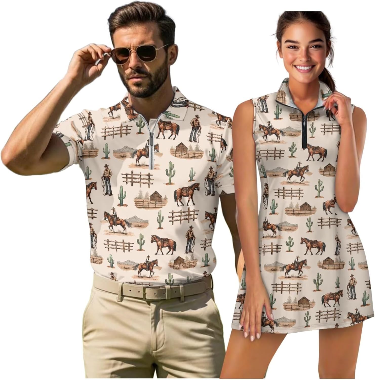 COEQINE His and Hers Golf Clothing Men's Quarter Zip Golf Tops Women's Golf Skort Dress Summer Clothing,Beach Golf & Tennis