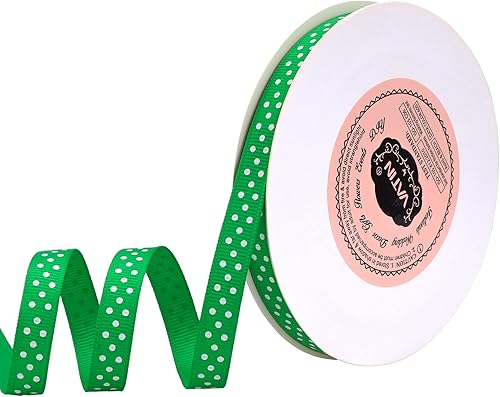 Miniatura 16 de VATIN Cinta de grogrén de lunares para manualidades, carrete de 1-1/2 pulgadas de ancho por 10 yardas, color verde manzana con puntos blancos, uso