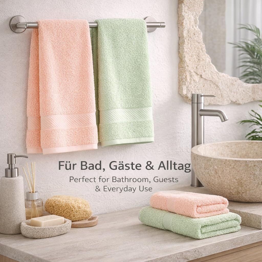 Betz Set di 6 asciugamani 50 x 100 cm Palermo, 100% cotone, colore albicocca e verde