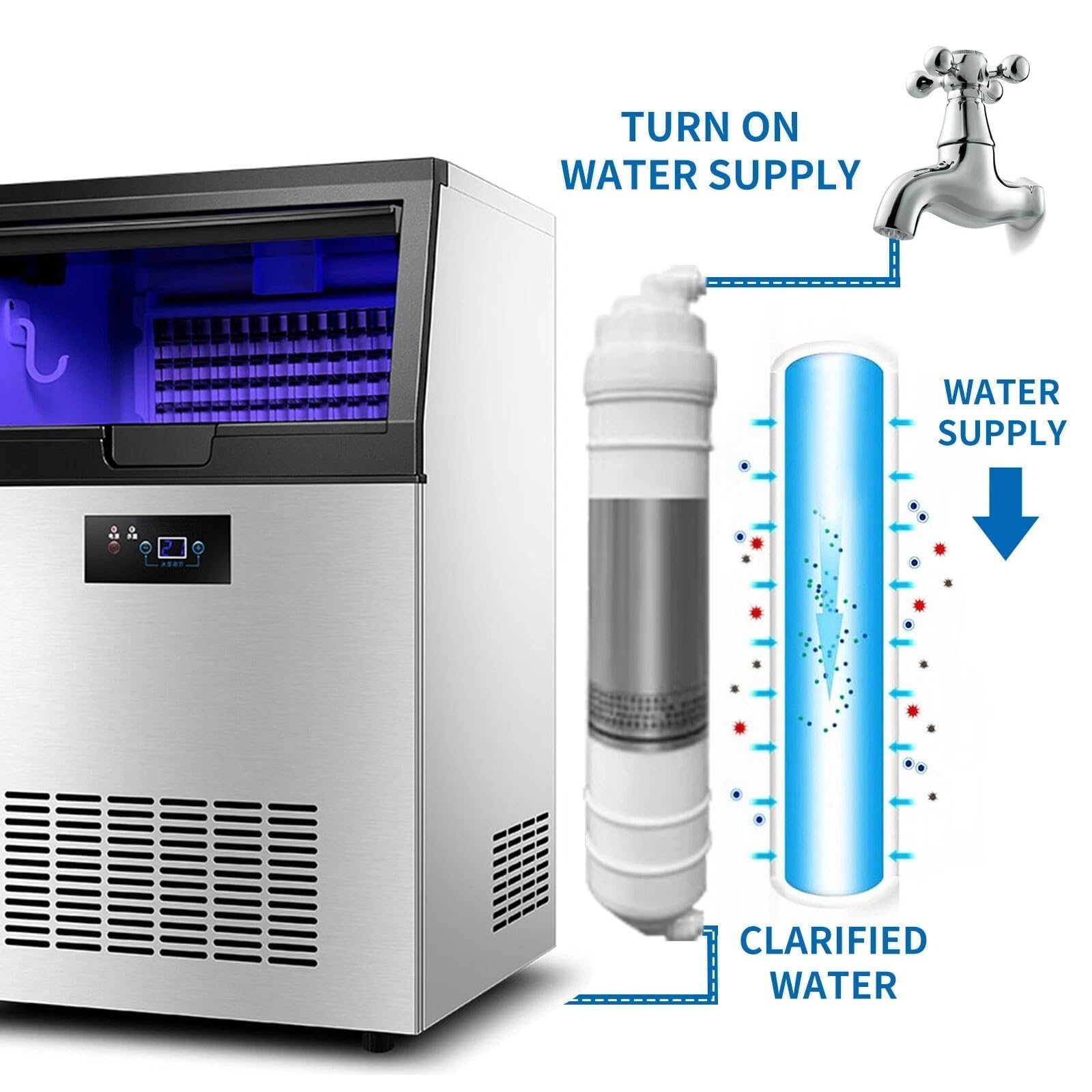 Macchina per il ghiaccio commerciale, 60 kg/24 h, grande contenitore da 15 kg, 40 cubetti di ghiaccio a sfera, macchina per ghiaccio da tavolo in acciaio inox autopulente, con compressore da 201 W