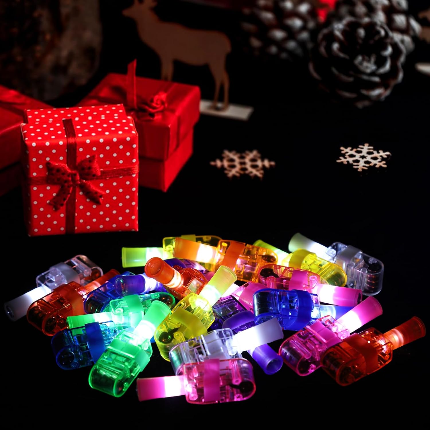 TUWUNA Chriatmas Themed LED Light Up Finger Lights | Chriatmas Party Favors,Glow in the Dark Toys,Goodie Bag Stocking Stuffers,Kids Party Decorations,Supplies