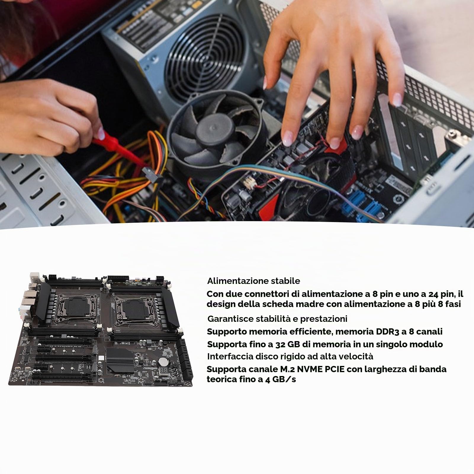 Scheda Madre X99 LGA 2011‑3, Scheda Madre del Computer per Scheda Madre del Server di Gioco per PC, 4 X USB 3.0, 4 X USB 2.0, 8 X DDR3 DIMM, CPU per E5 2673V3, 2666V3, 2678V3