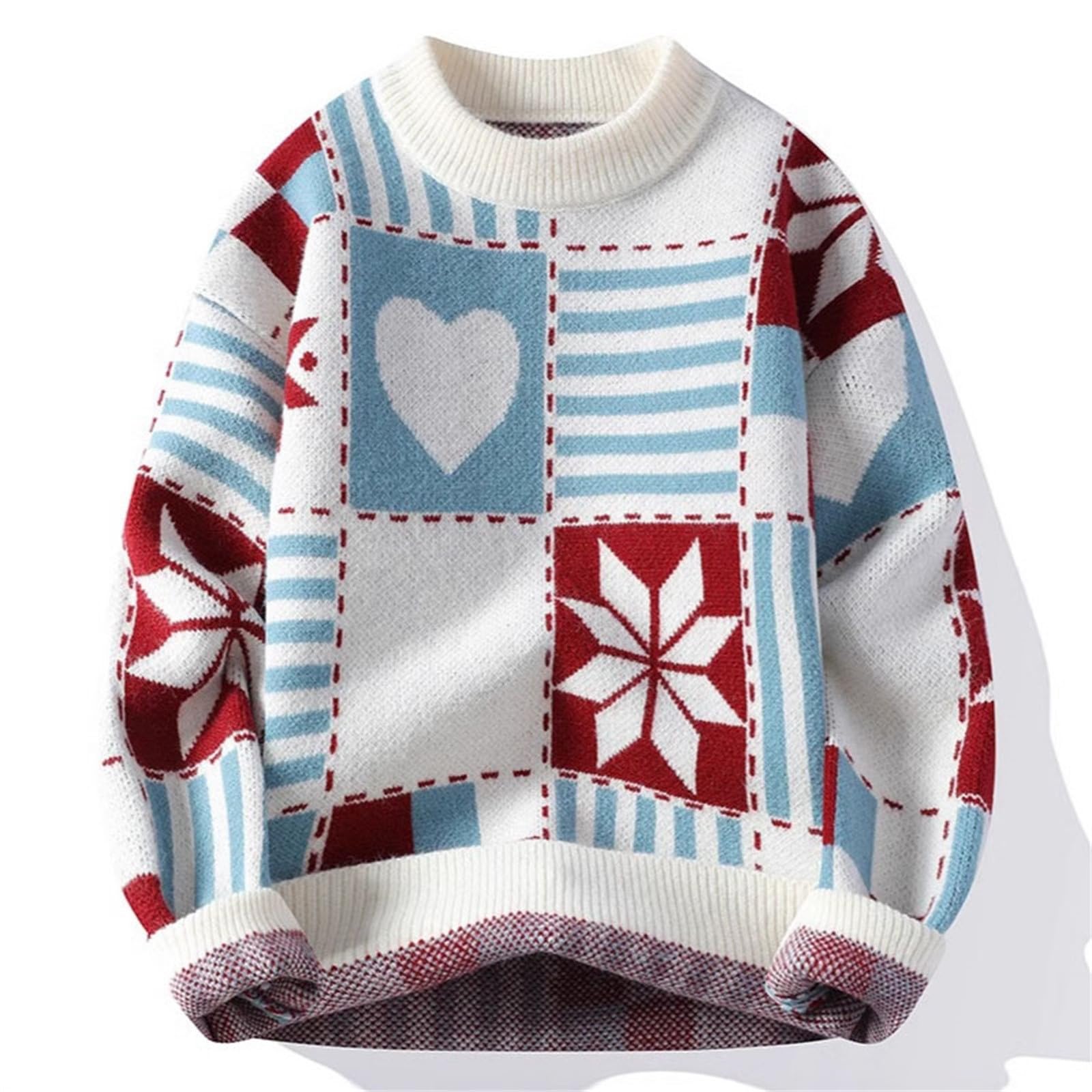 Genérico Jersey Navideño Feo Hombre, Jersey De Punto Hombre Cuello Redondo Suéter Invierno Alce Copo De Nieve Navidad Oversized Xmas Deporte Ocio Jersey para Invierno Y Christmas