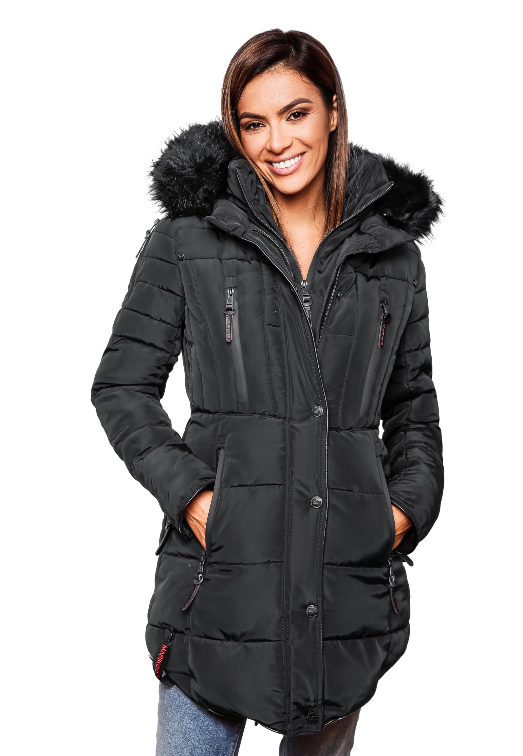 MARIKOO warme Damen Winter Jacke Winterjacke Parka Stepp Mantel lang B401