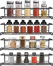 Shodiffy Spice Rack, 4 Pieces Wall Mounted Spice Rack Hanging Utensils Organizer for Kitchen Bathroom Black