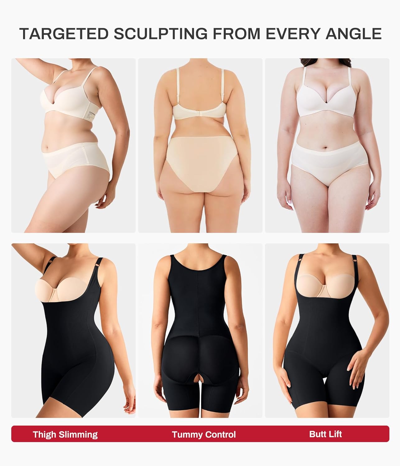 Nebility Shapewear Bodysuits for Women Tummy Control Body Shaper Butt Lifter Open Bust Mid-Thigh Compression Body Suits - Image 4