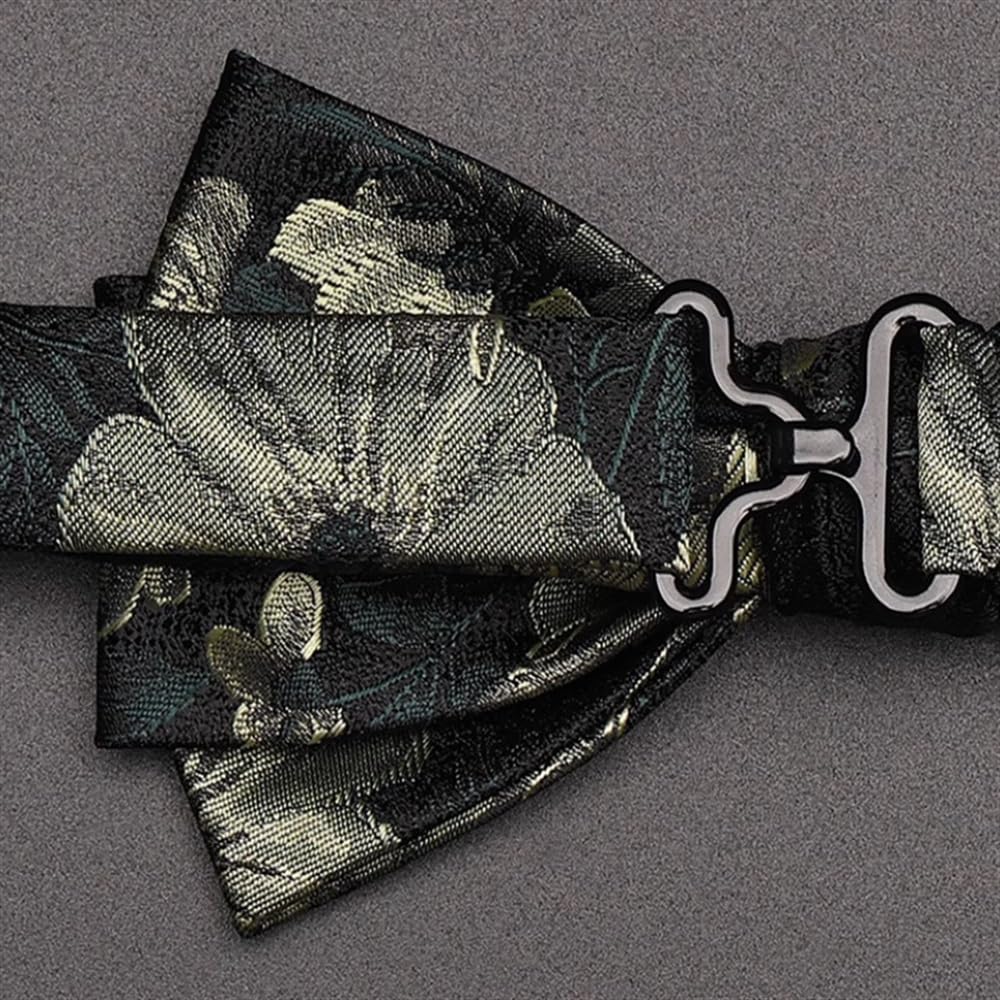 Pajaritas para Fiesta De Boda Pajarita Inclinada de Hombre Verde Oscuro con Flores Doradas sobre Fondo Negro