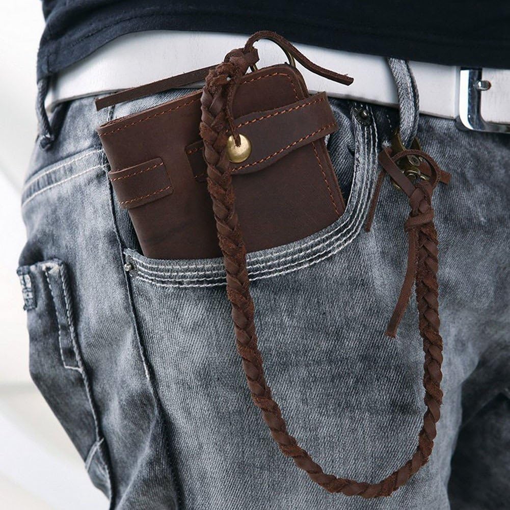 Mens Wallet with Chain Leather Long Bifold Trucker Wallet Vintage Biker Money Clip with Zipper - Image 7