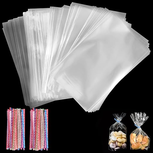 FINEASY Clear Cellophane Bags Small Plastic Sweet Cones Bags Cookie