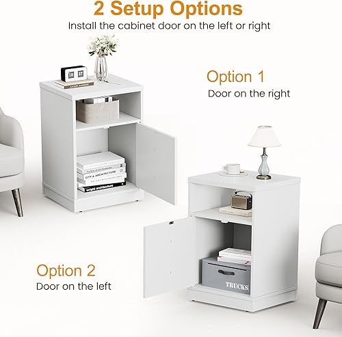 Miniatura 5 de RoyalCraft Juego de 2 mesas auxiliares, mesita de noche con estante de almacenamiento y puerta, mesa auxiliar de imitación de dos cajones, mesa
