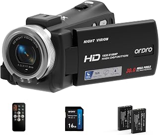 Ordro V12 Video Camera Camcorder Digital YouTube Vlogging Camera Recorder Full HD 1080P 30FPS 3.0 Inch 270 Degree Rotation LCD 16X Digital Zoom Camcorder
