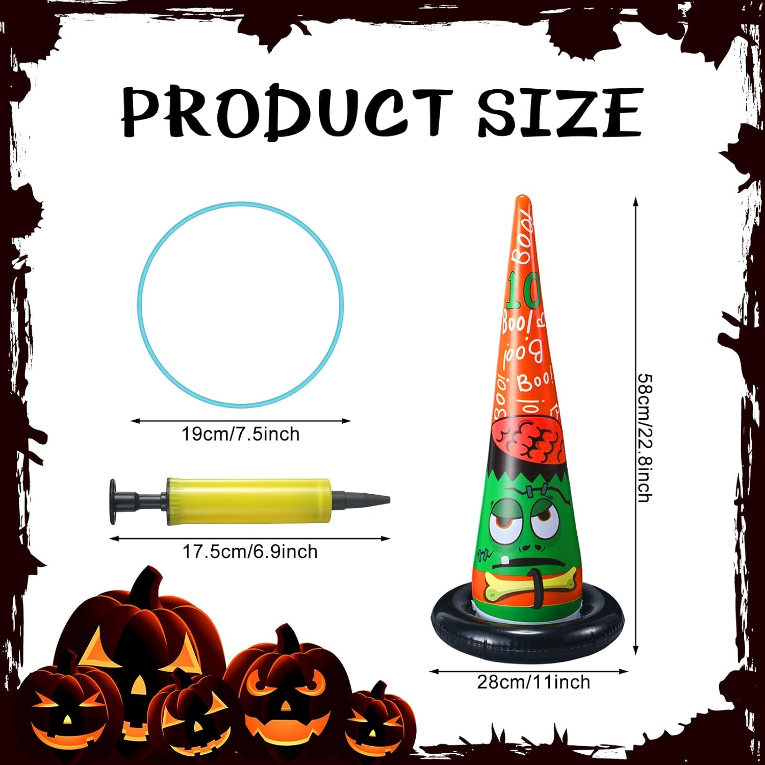 Capoda 16 Pcs Halloween Party Games Toys Inflatable Witch Hat Ring Toss Game with Plastic Toss Rings and Pump Halloween Indoor Outdoor Garden Game Supplies for Trick or Treat Family Games Decorations