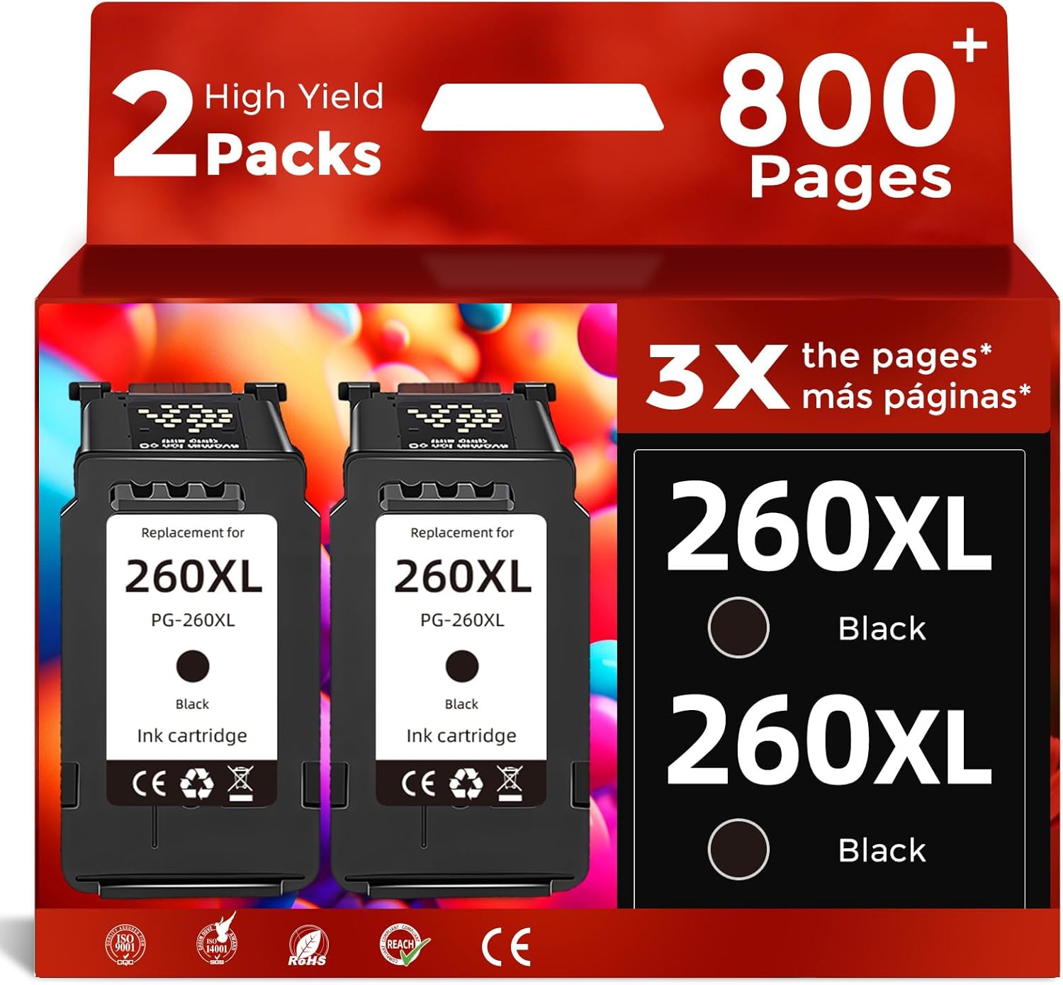 Compatible 260XL Black Ink Cartridge Replacement for Canon PG-260 XL PG260(2 Pack) Work for Cannon TS6420 TS6400 TR7020a TS5320 TS6420a TS5300 TR7020 TR7022 Printers High Yield PG260XL