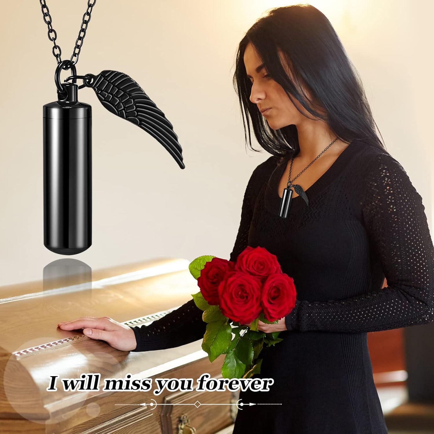Kigeli 10 Pcs Urn Necklace for Ashes Cremation Jewelry for Human Ashes Bulk for Loved One Women Men with Wing Stainless Steel Cremation Keepsake Memorial Necklace Angel Cylinder Pendant Set - Image 6