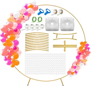 Morohope Round Backdrop Stand, 7.2FT Gold Circle Backdrop Stand Balloon Arch Frame Metal Wedding Arch for Wedding Birthday Party Bridal/Baby Shower Anniversary Graduation Ceremony Backdrop Decoration