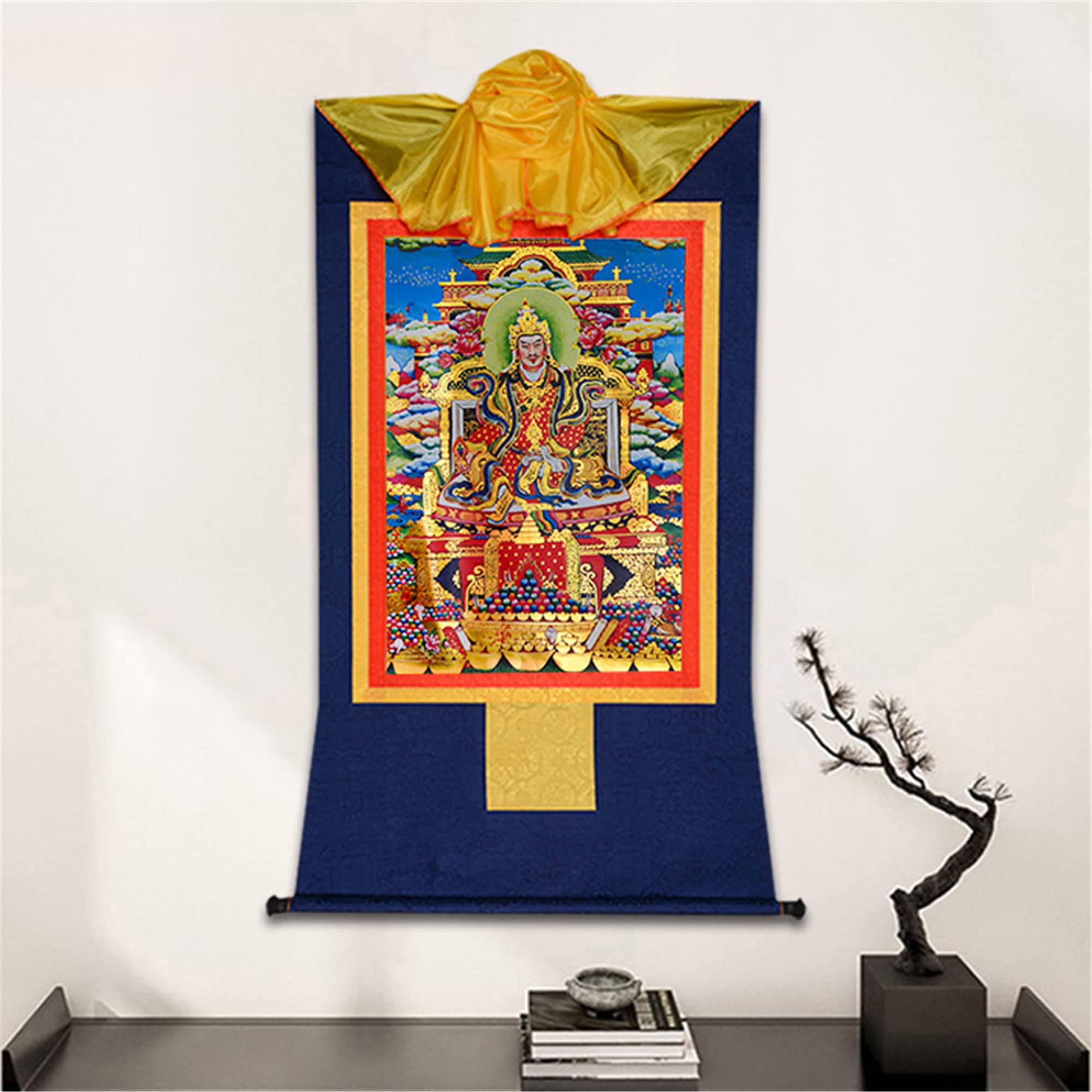 Gandhanra Thangka Tibetano - Guru Padma Gyalpo Thangka - Arazzo di Buddha a Stampa Dorata per Decorazione Zen, Meditazione, Rilassamento Spirituale e Pace