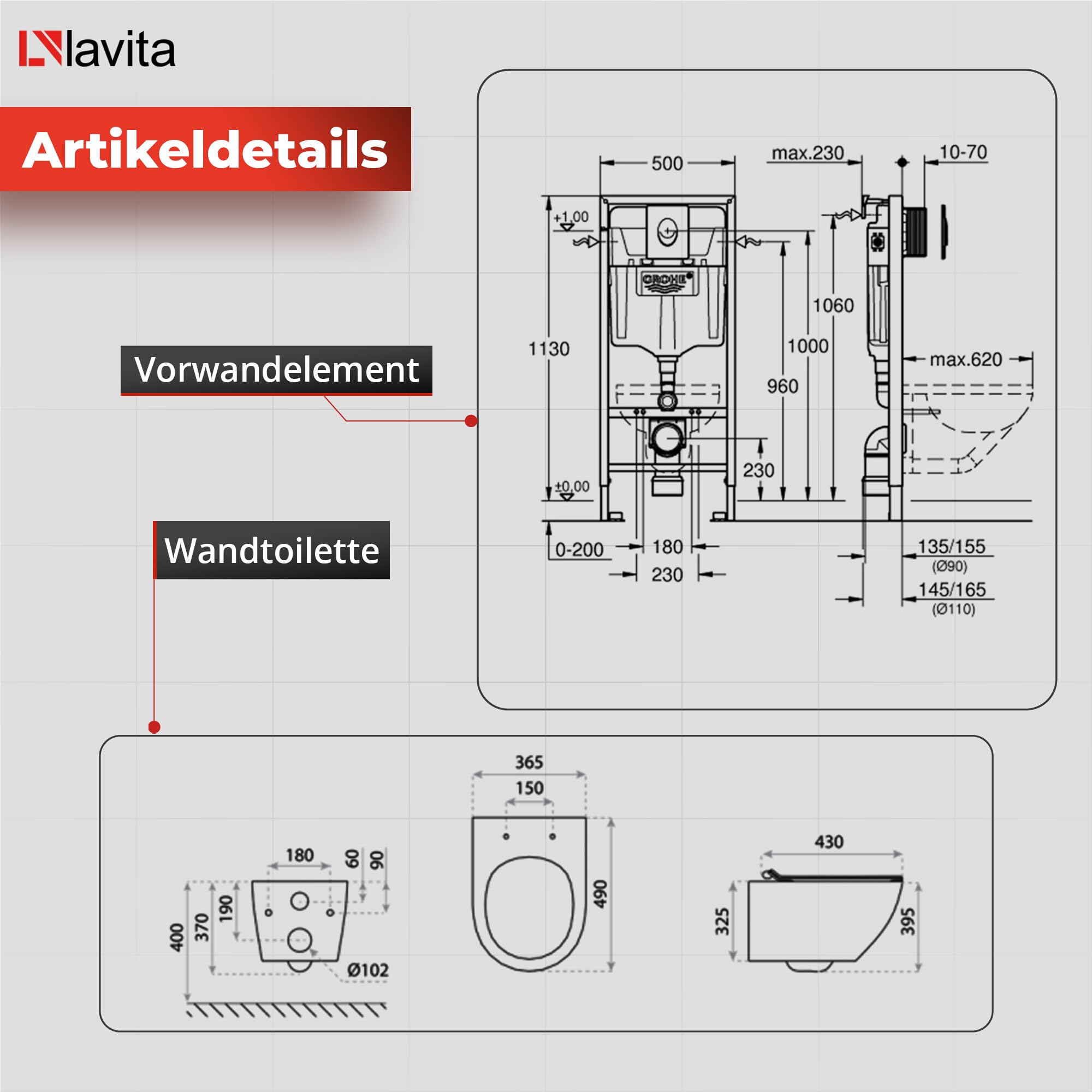 LAVITA | Vorwandelement Solido Start + Wand Hänge WC Sofi Slim Black Night Spülrandlos + WC-Sitz SoftClose |Verchromter Knopf | Komplettset | Unterputz Spülkasten | Toilette Komplett Sett |