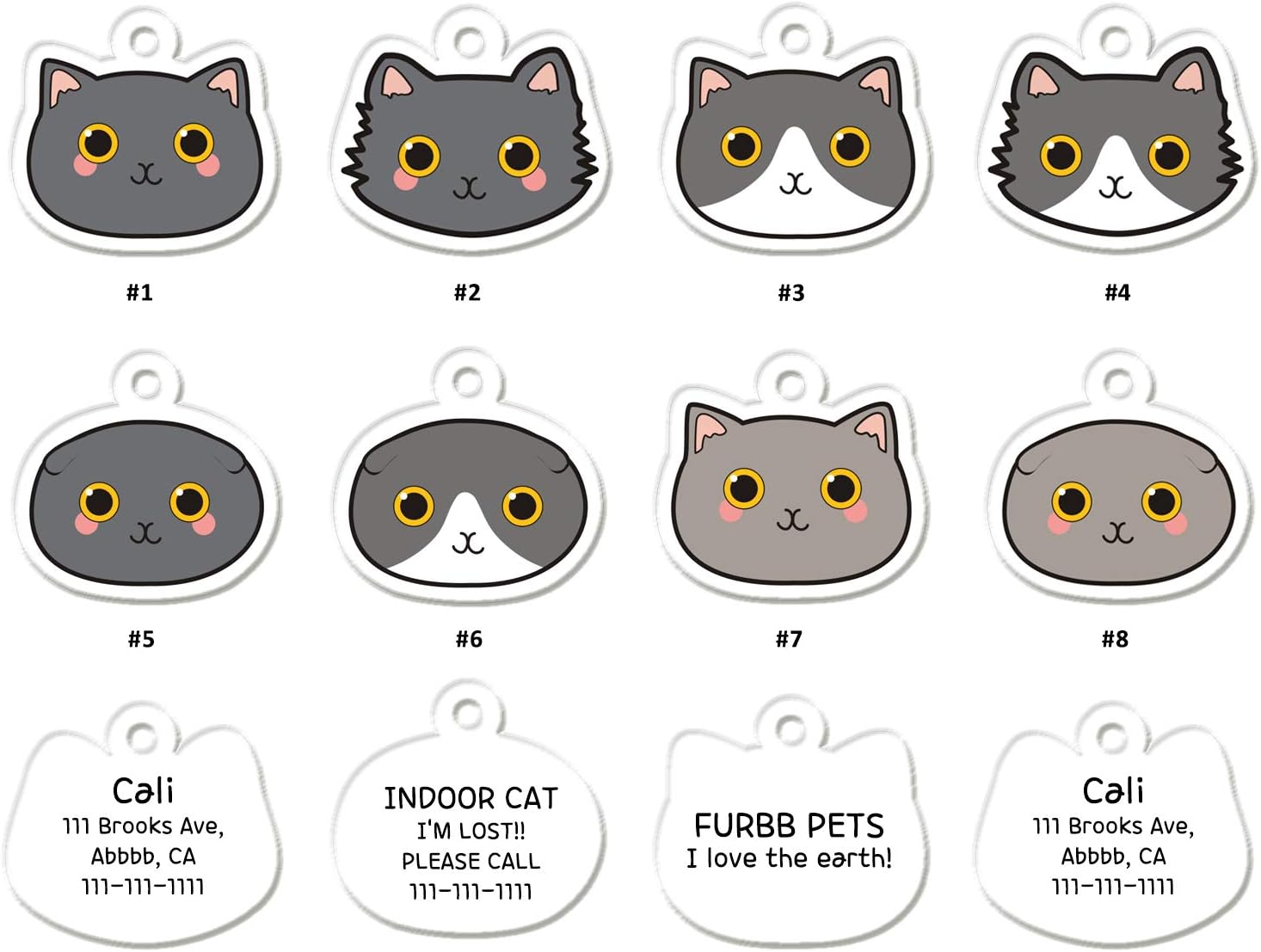 FURBB Cat ID Tags, Personalized Cat Tags Pet ID Tags Cute Unique Originality Design 144 Shapes Similar to Your Kitty, Name Tags…