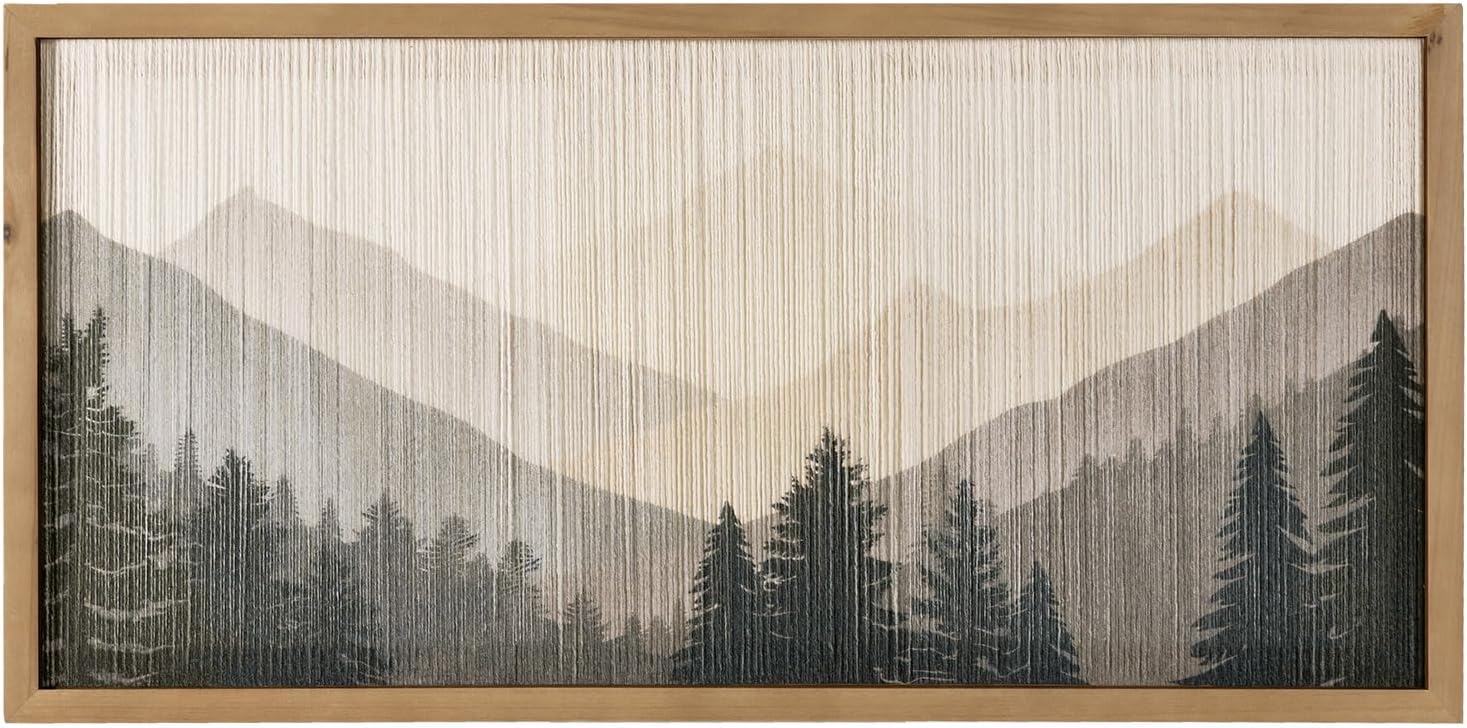 flangairy 23.6 X 11.8 In Mountain Wall Art, String Crafts Pictures With Wood Framed, Nature Landscape Forest Wall Hanging Decor, Living Room Bedroom Home Artwork