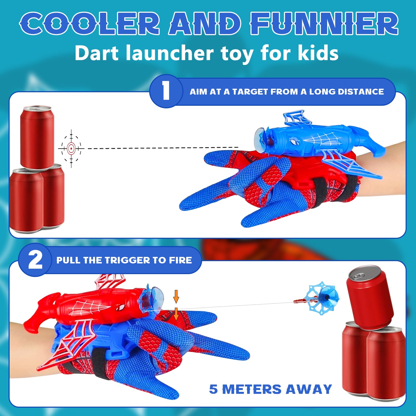 TISMHGKU Set di 2 Spiderm Guanti per Bambino, Launcher Glove Spara Ragnatele, Giochi Spiderm 3 4 5 6 7 Anni, Giocattolo da Polso Cosplay Supereroe, Regalo Compleanno e Feste Bambini