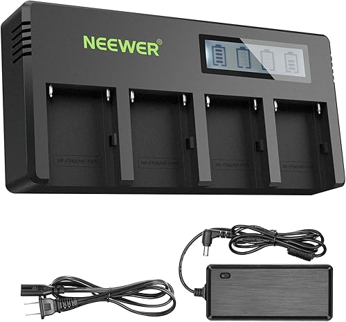 Neewer Cargador de batería NP-F de 4 canales con pantalla LCD y adaptador de corriente, compatible con Sony NP-F550 F570 F750 F770 F930 F950 F960